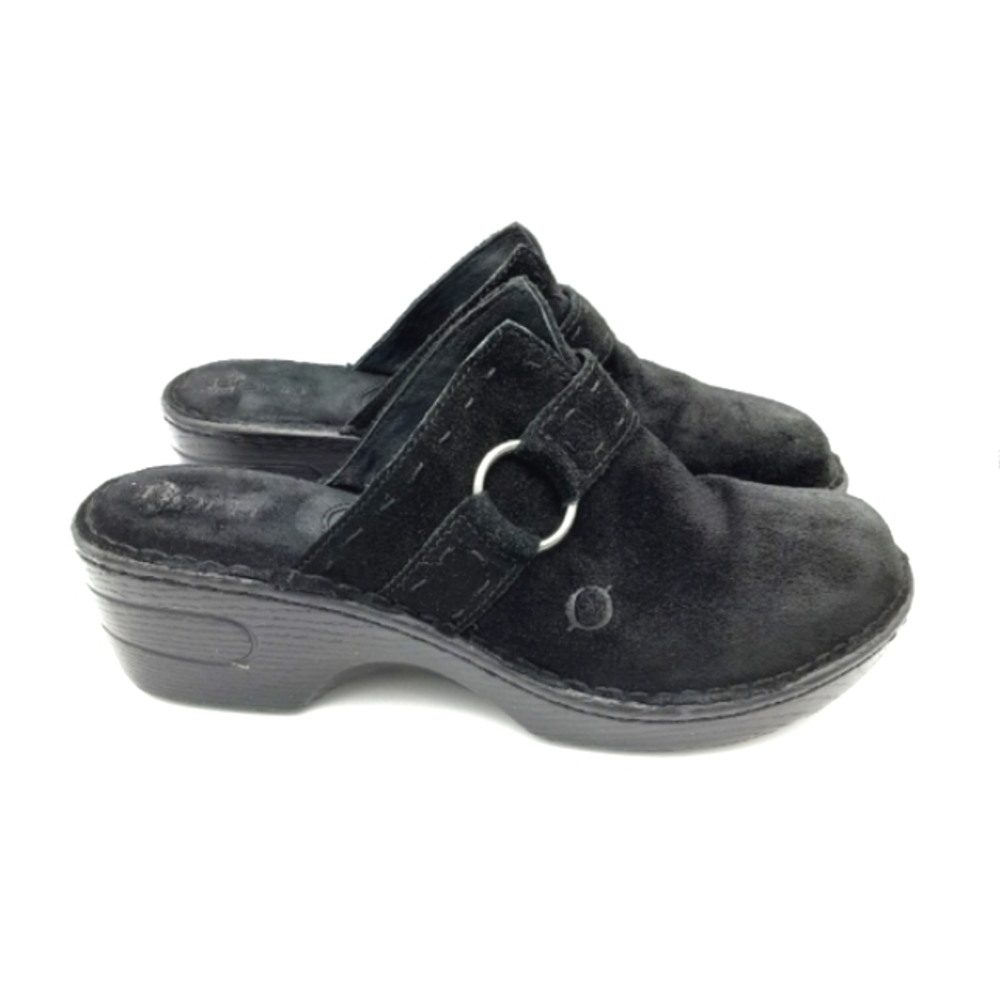 Born black suede leather clogs slip on round toe platform mules women shoe sz 8